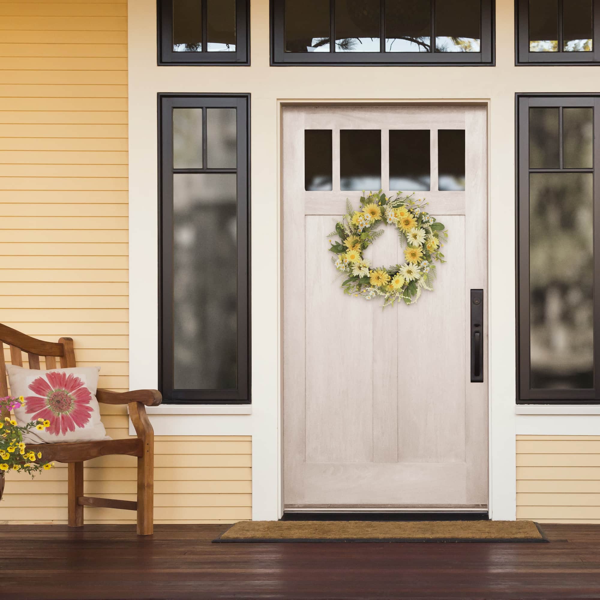 6 Pack: 24" White & Yellow Mum & Daisy Floral Spring Wreath